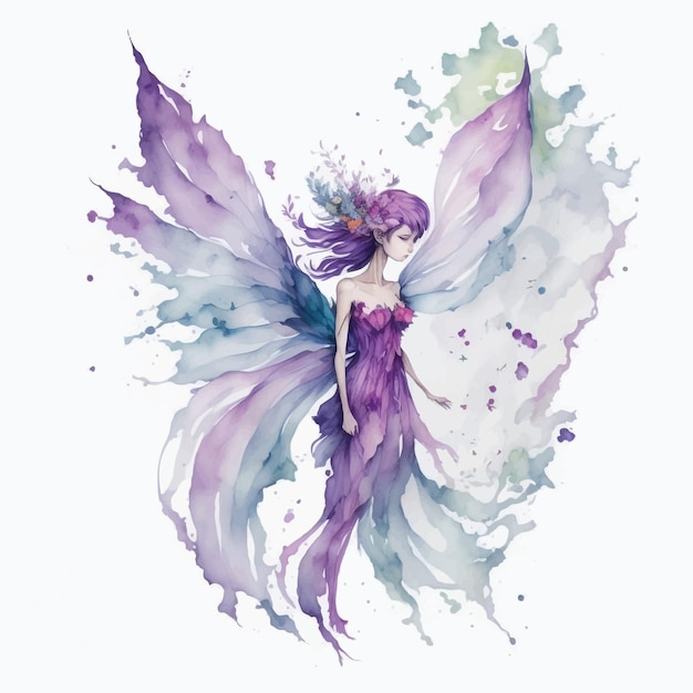 watercolor abstract fairy on white background