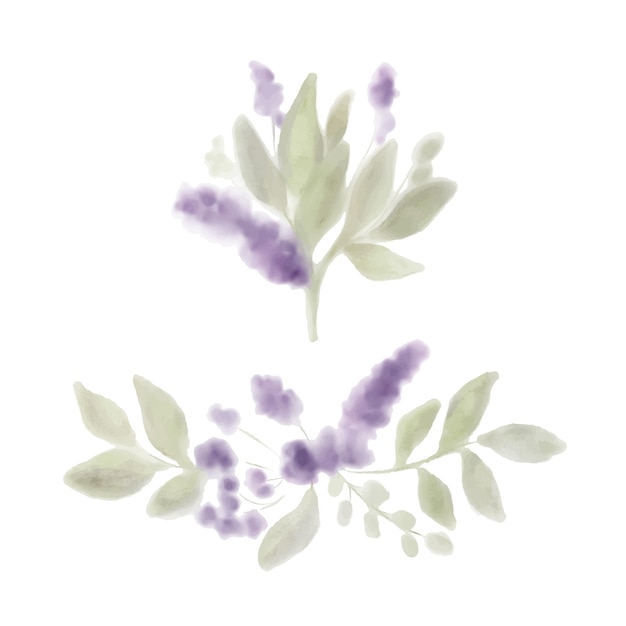 Watercolor abstract lilac flowers bouquet isolated object