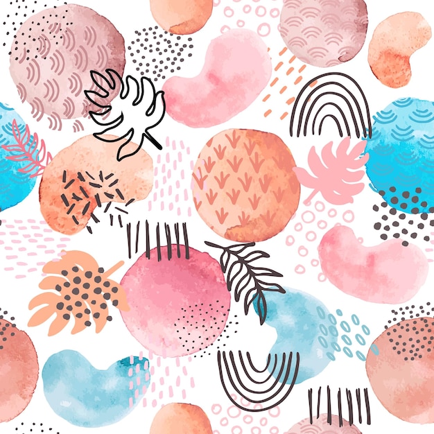 Vector watercolor abstract seamless pattern. creative artistic paint shapes and geometric doodles, dots floral element. vector art texture. illustration watercolor pattern, artistic abstract color art