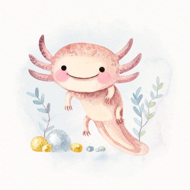 Vector watercolor adorable ajolote illustration