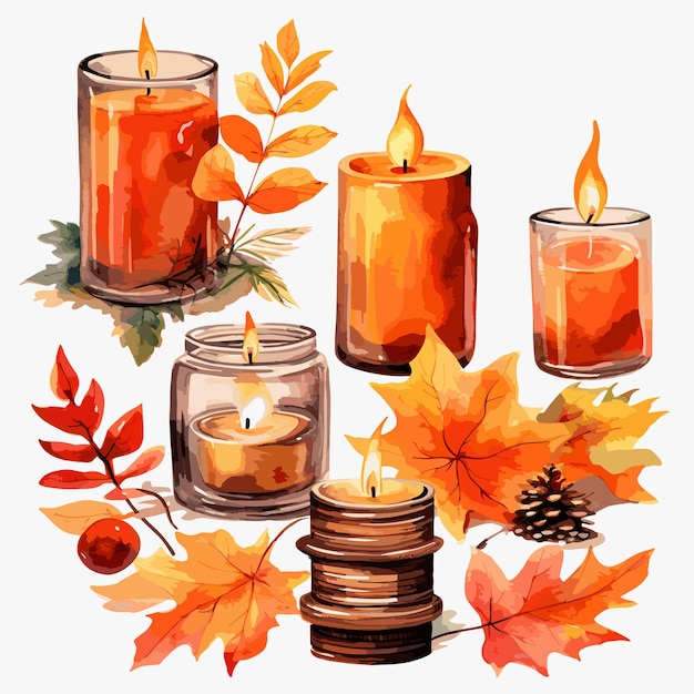 Vector watercolor advent candle colorful birthday candle autumn clipart