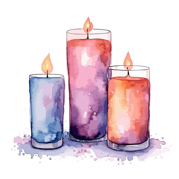 Vettore collezione di candele dell'avvento ad acquerello candela di compleanno colorata