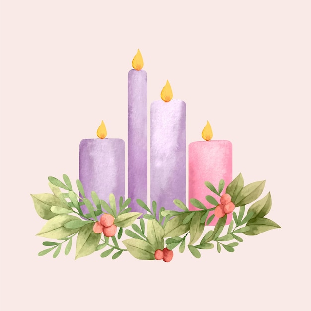 Vector watercolor advent wreath illustration