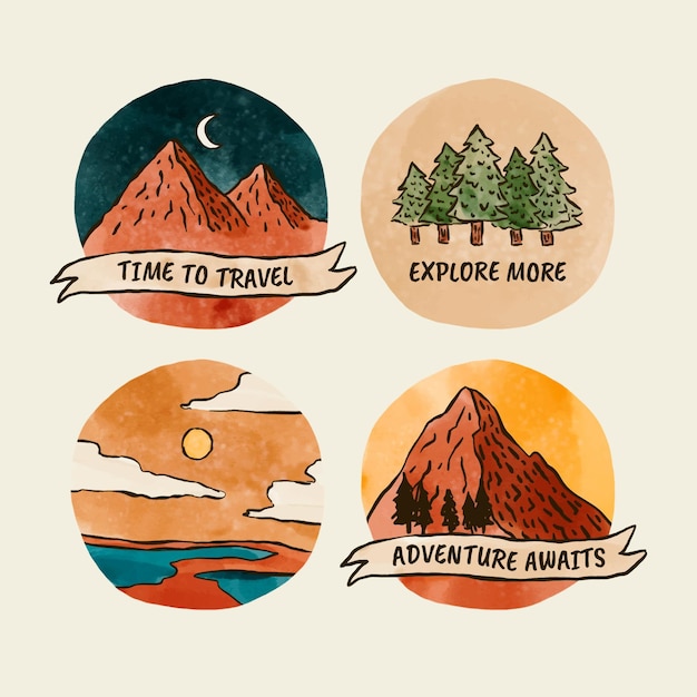 Watercolor adventure badges collection