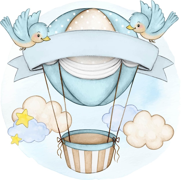 Baby shower in mongolfiera ad acquerello