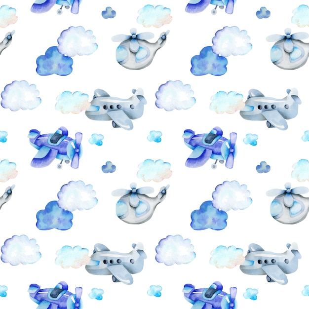 Watercolor air transport seamless pattern