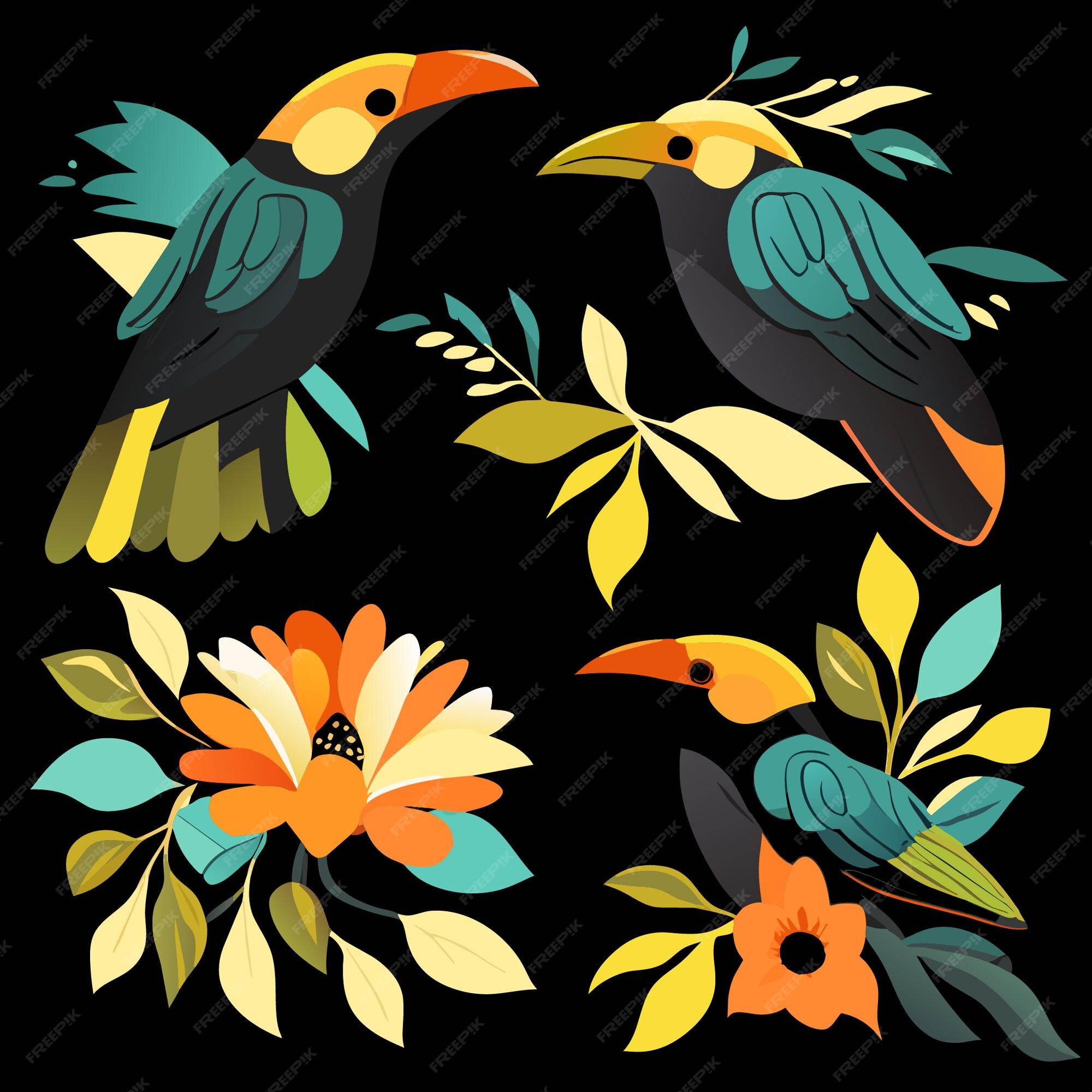 Premium Vector | Watercolor amazon birds flat vector illustration concept