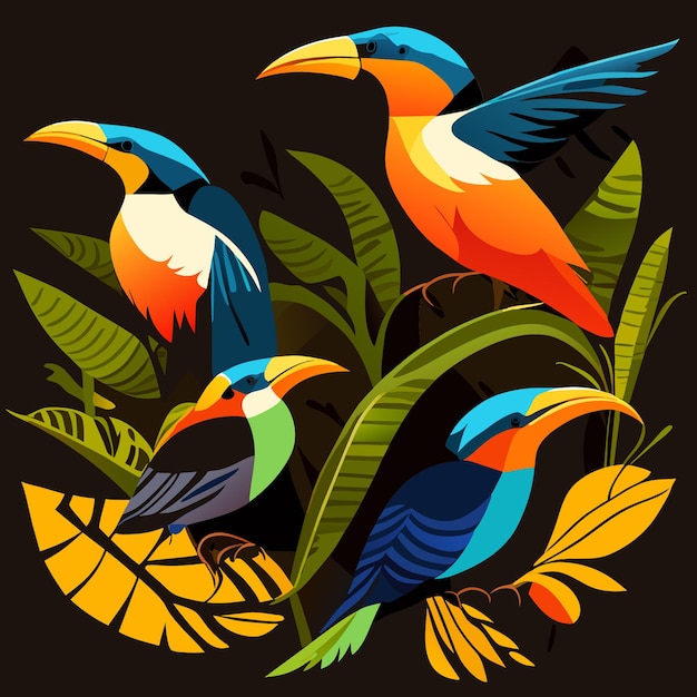 Watercolor Amazon Birds Vector Icon Illustration Pack