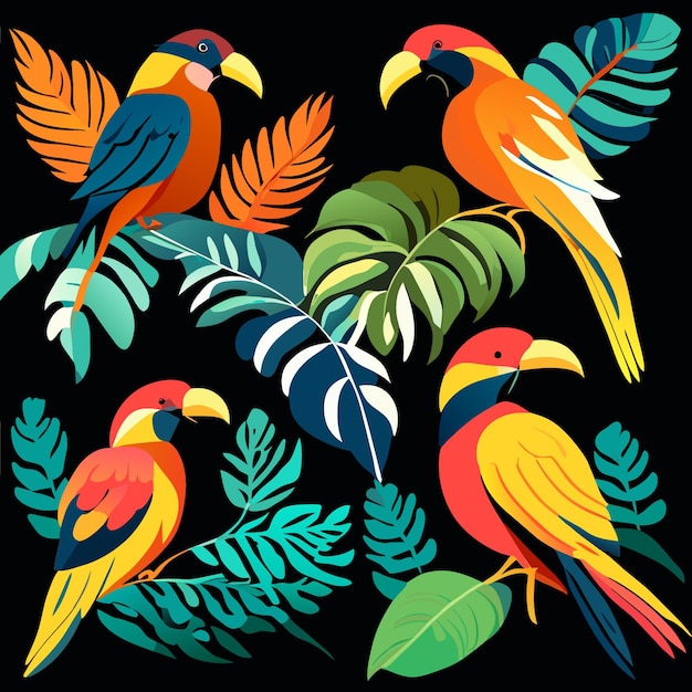 Watercolor Amazon Birds Vector Illustration Concept