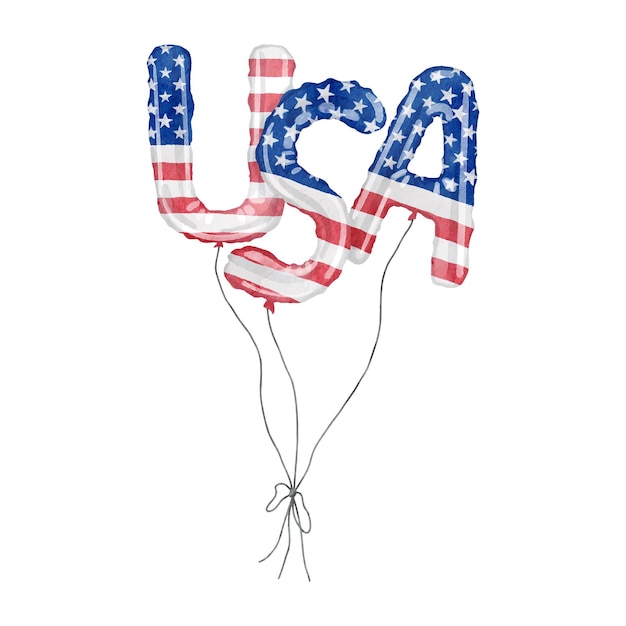 アクアカラー アメリカの愛国的なイラスト7月4日の祝賀のための米国の風船の手紙