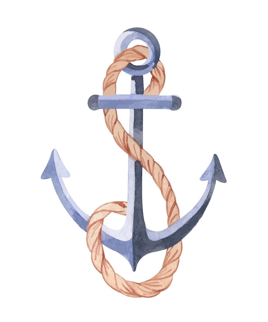 Watercolor anchor with rope