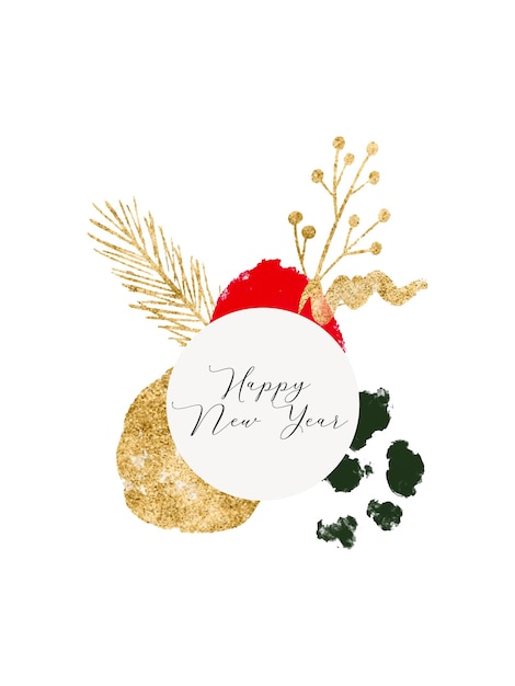 ベクトル 招待カードの挨拶チラシカバーバナーの水彩画と金の抽象的な新年のコラージュ
