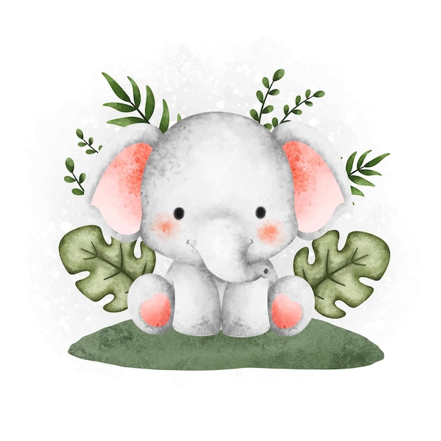 Watercolor animal cute safari elephant