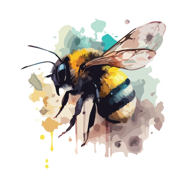 Vector watercolor ant bee flower bell leaves