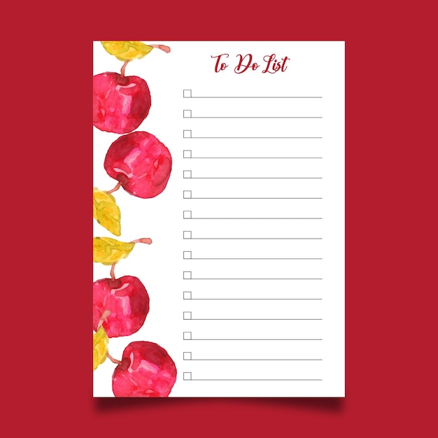 Vector watercolor aplle to do list  template