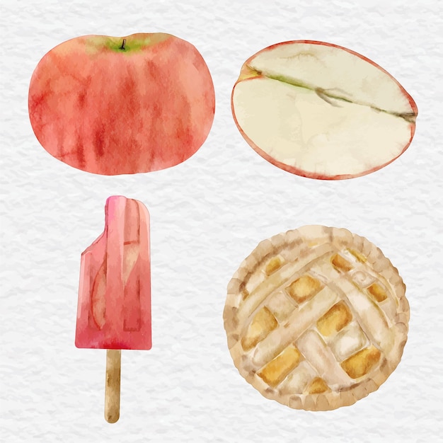 Watercolor apple collection element set