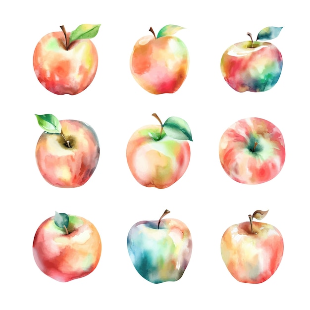 Watercolor apple set hand drawn illustration isolated on white background