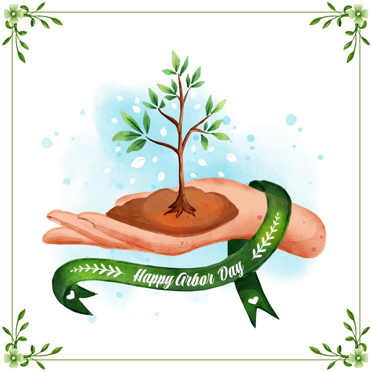 Vector watercolor arbor day illustration