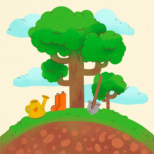 Vector watercolor arbor day illustration