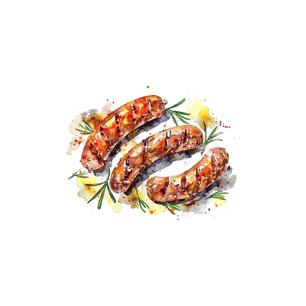 Watercolor Art of Grilled Sausages with Herbs Vector illustration design