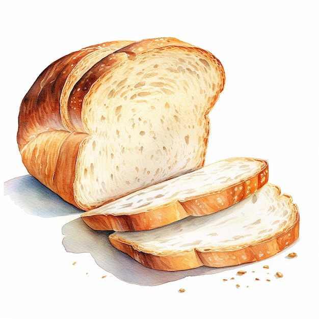 Watercolor art style bread drawing