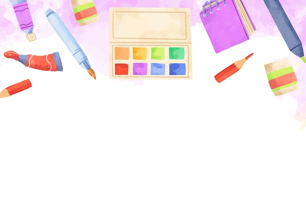 Vector watercolor art supplies background