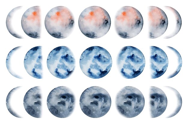 Premium Vector Watercolor Artistic Moon Phases Collection Hand