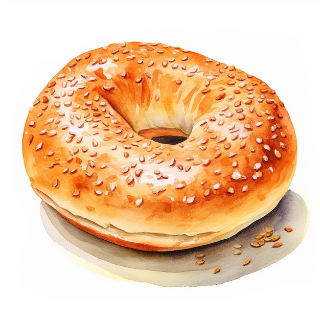 Vector watercolor artstyle bagel at white background