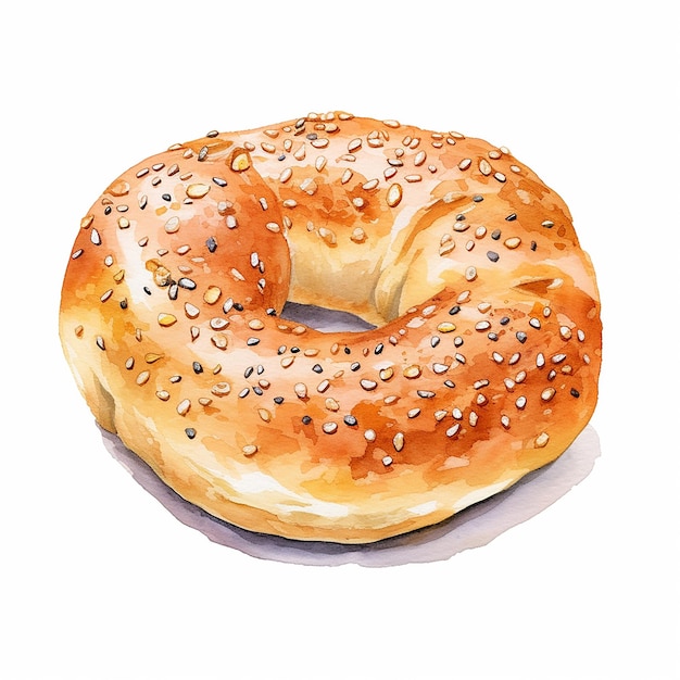 Watercolor artstyle bagel at white background