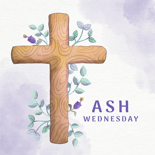 Vector watercolor ash wednesday cross