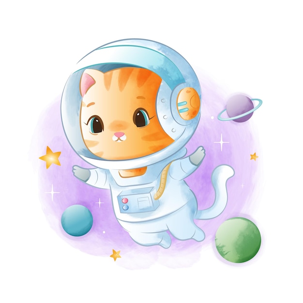 watercolor astronaut cat