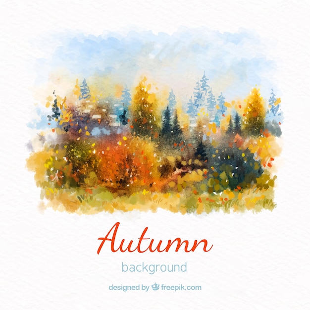 Vector watercolor autumn background with forest