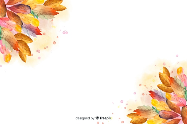 Watercolor autumn background with leaves