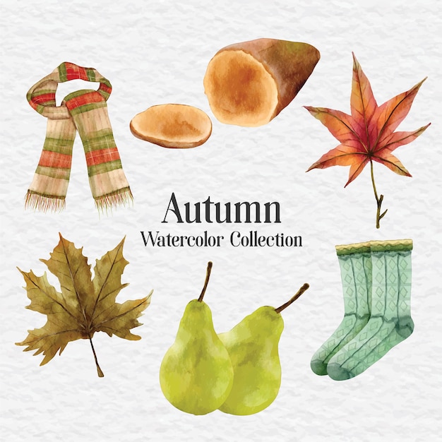 Watercolor autumn clip art collection set illustration