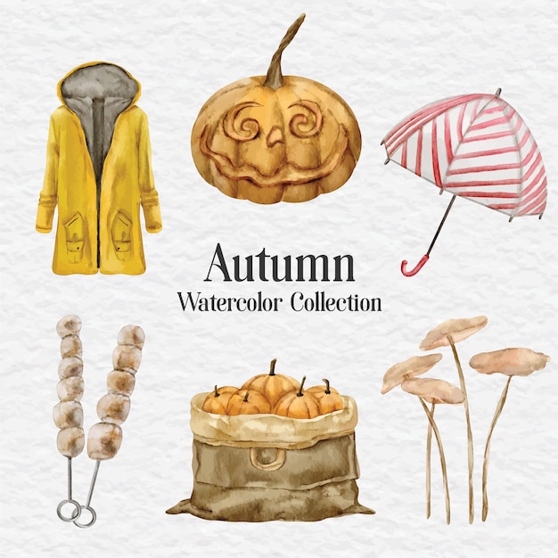 watercolor autumn clip art collection set illustration