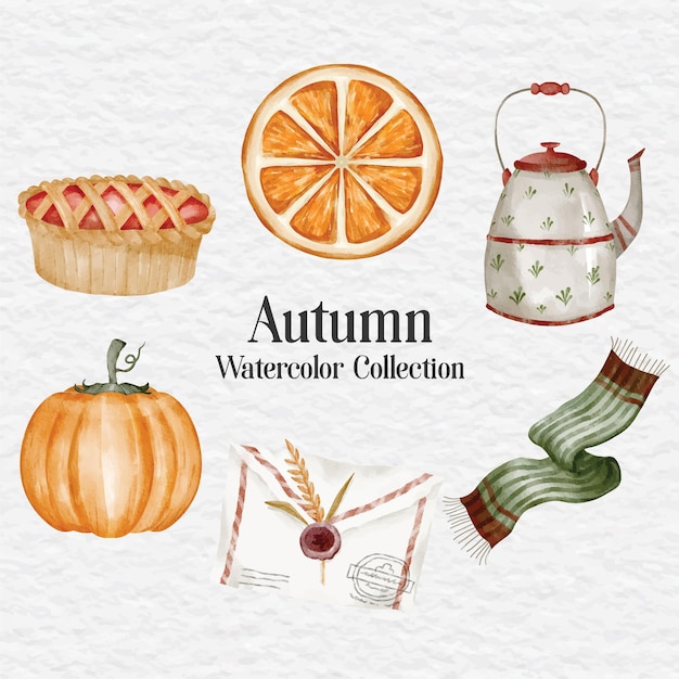 watercolor autumn clip art collection set illustration