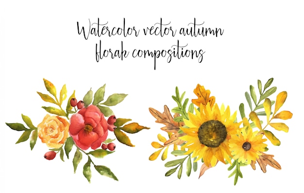 Watercolor  autumn floral compositions