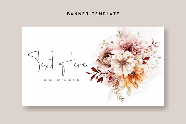 Watercolor autumn flower and leaves floral background template