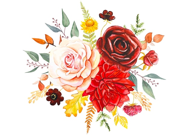 Watercolor autumn flowers Floral composition