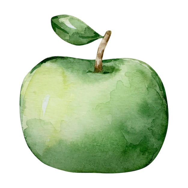 Watercolor autumn juicy green ripe apple