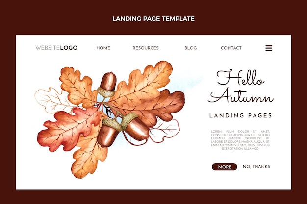 Watercolor autumn landing page template