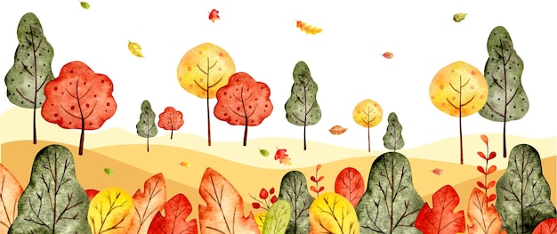 Watercolor autumn landscape background banner