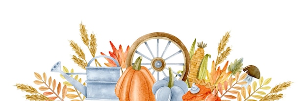 Вектор Акварельная осень на ферме с баннером урожая овощей