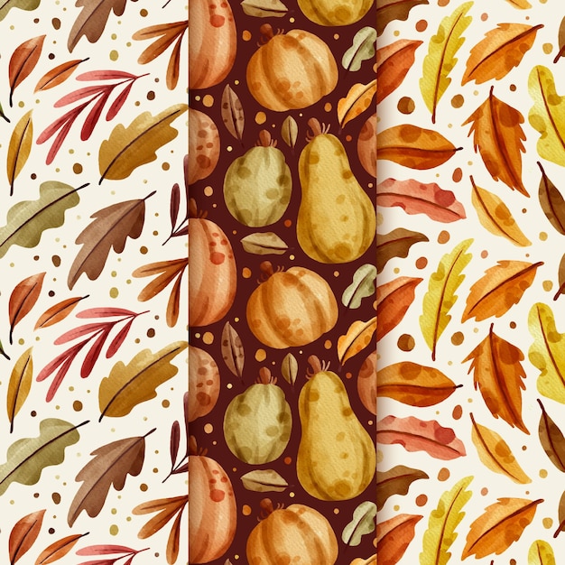 Vector watercolor autumn patterns collection