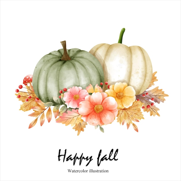 Watercolor autumn pumpkin fall season vector illustration