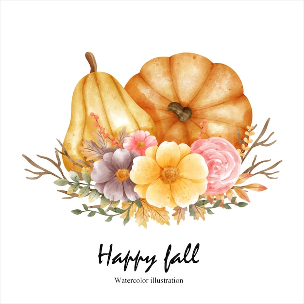 Watercolor autumn pumpkin fall season vector illustration