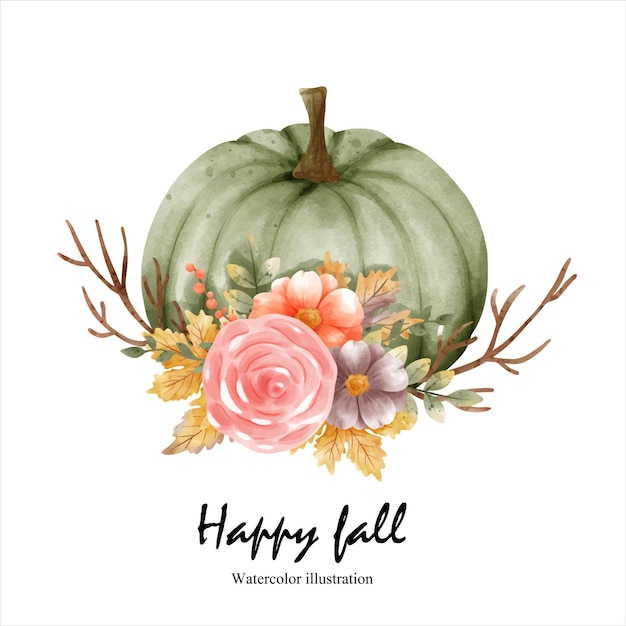 Watercolor autumn pumpkin fall season vector illustration
