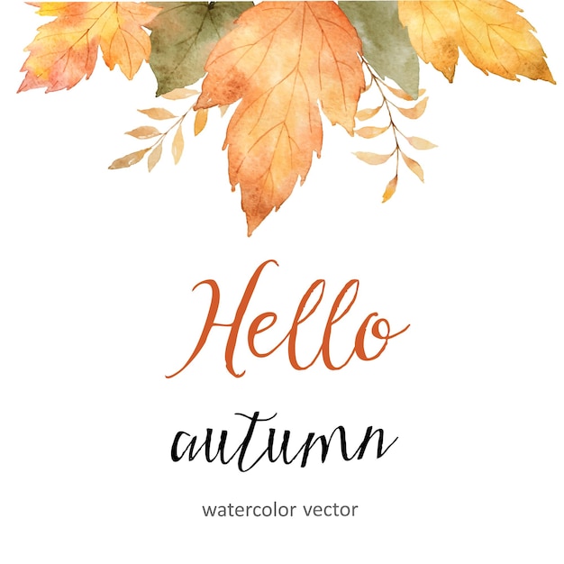 Watercolor autumn sale banner of leaves and branches isolated on white background