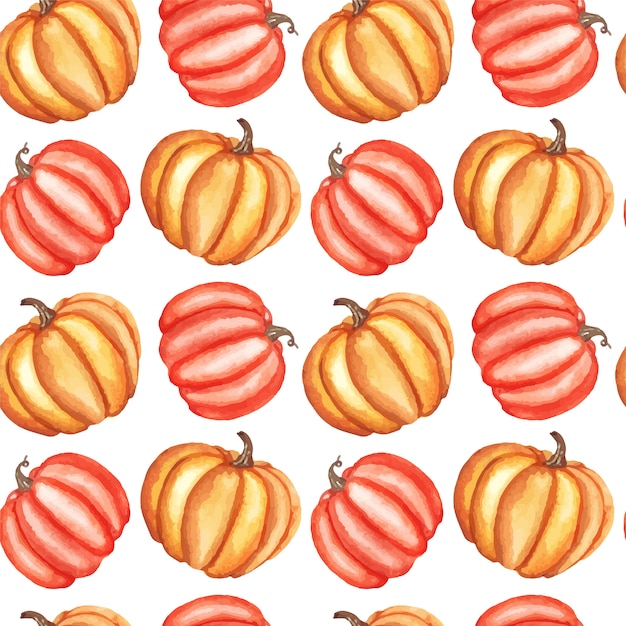 Vector watercolor autumn seamless pattern with pumpkins isolated