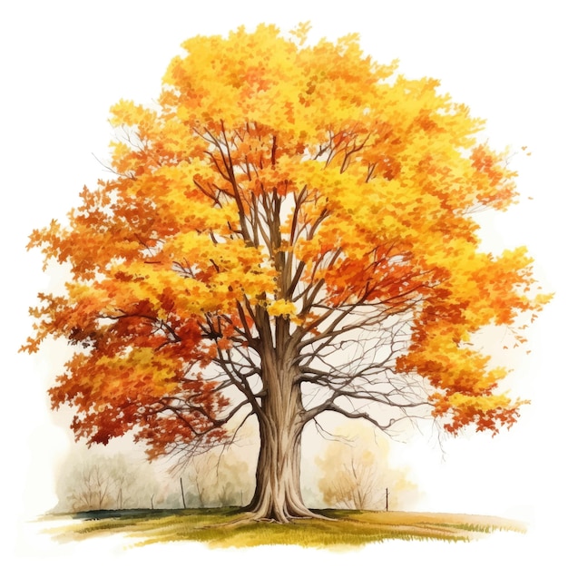 Watercolor autumn tree on a white background Watercolor illustration